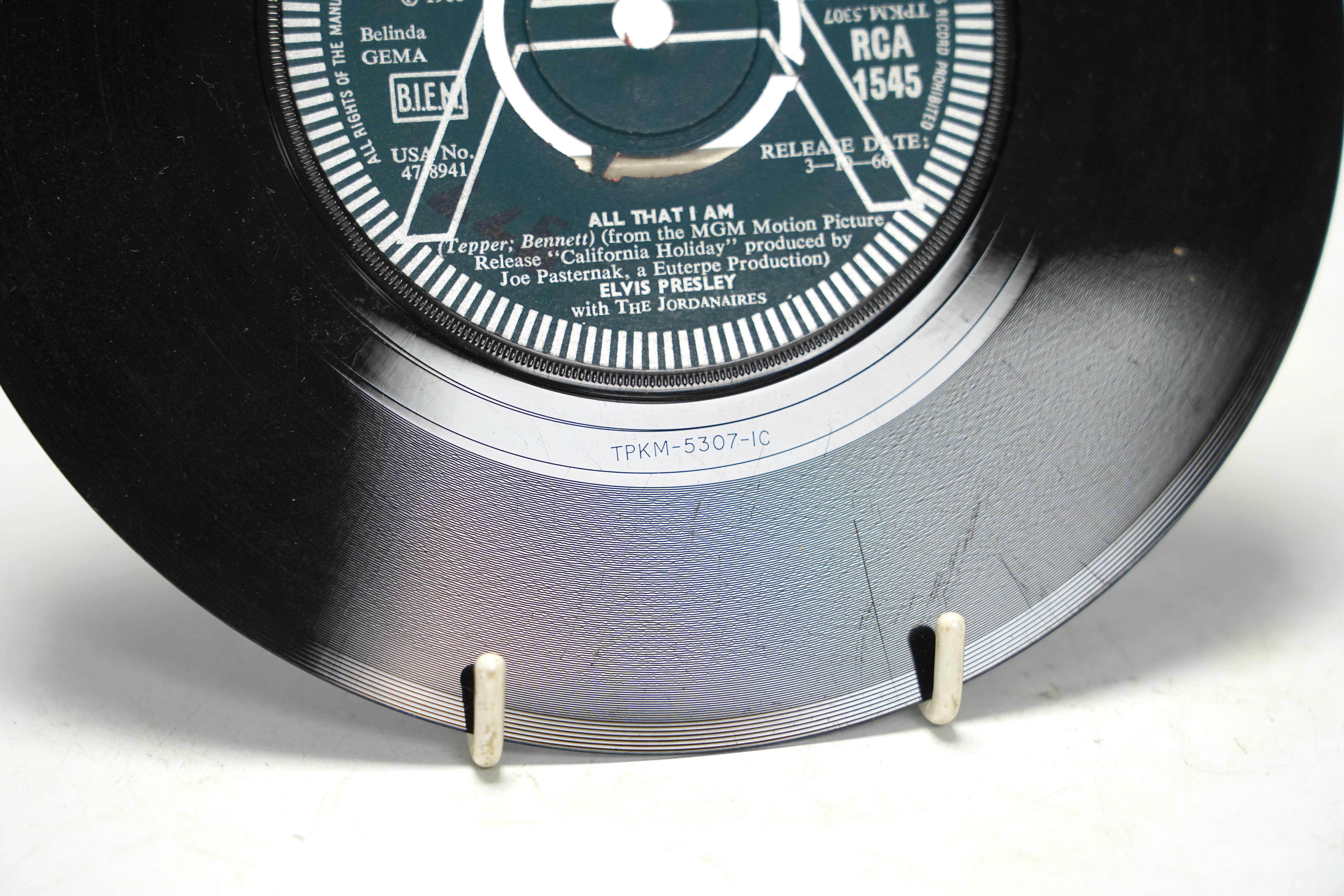 Four Elvis Presley original RCA Victor Demonstration Record 7” singles; All That I Am/Spinout (release date 13-10-66), Such A Night/Never Ending (release date 14-8-64), Guitar Man/Hi Heel Sneakers (release date 16-2-68),